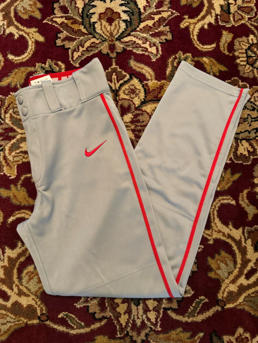NWOT- Nike Boys Vapor Select High Pipping Red- Grey Baseball Pants- Size YLarge